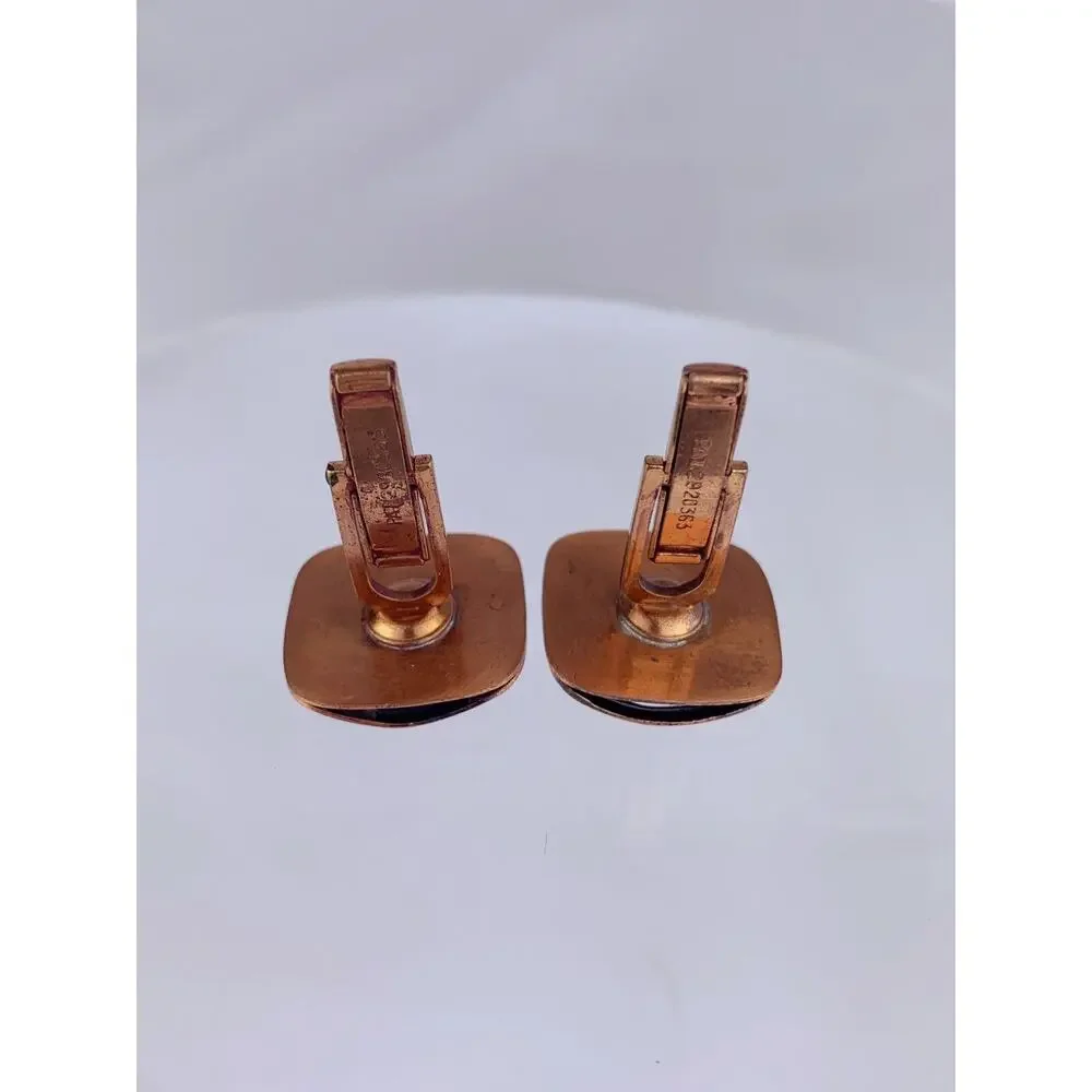 Copper & Black Modernist Scroll Cufflinks Diamond Modern Vintage L1